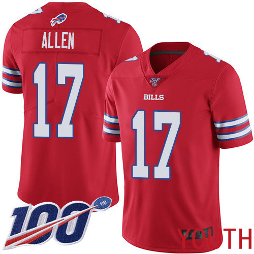 Youth Buffalo Bills 17 Josh Allen Limited Red Rush Vapor Untouchable 100th Season NFL Jersey